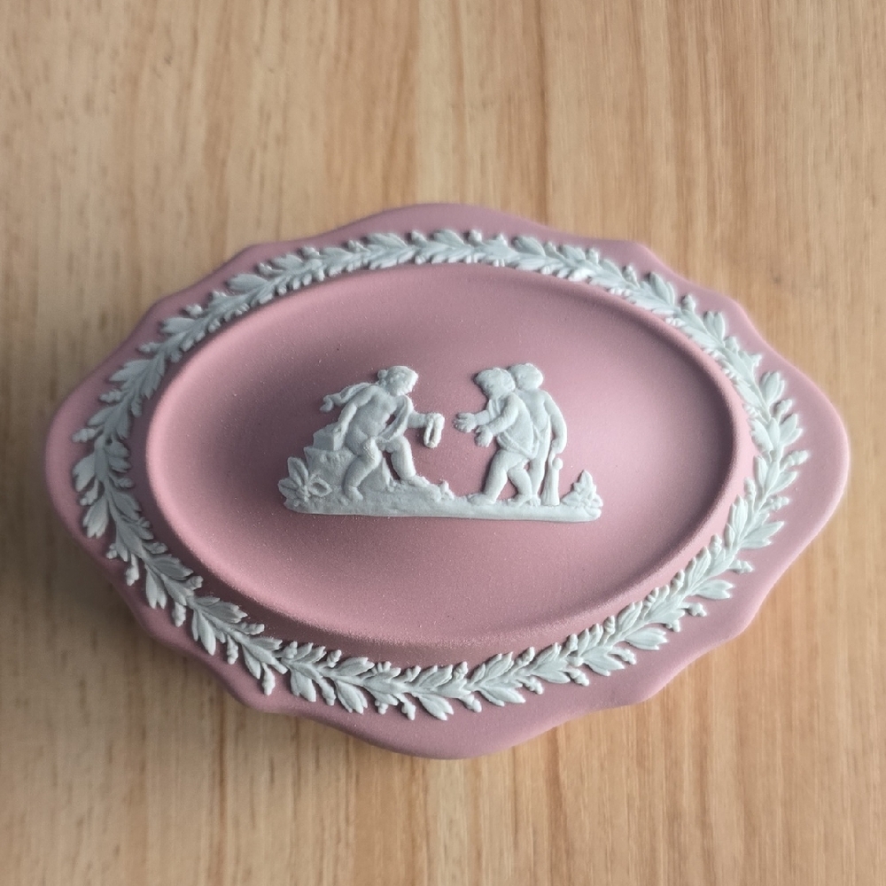 Wedgwood Pink Jasperware Trinket Box with White Relief